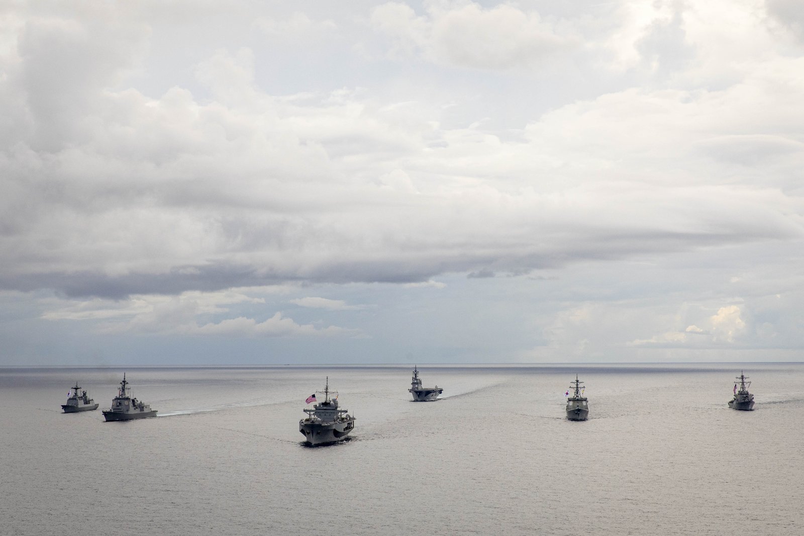 Japan, South Korea, and U.S. Navy ships sailing in formation during Freedom Edge 25