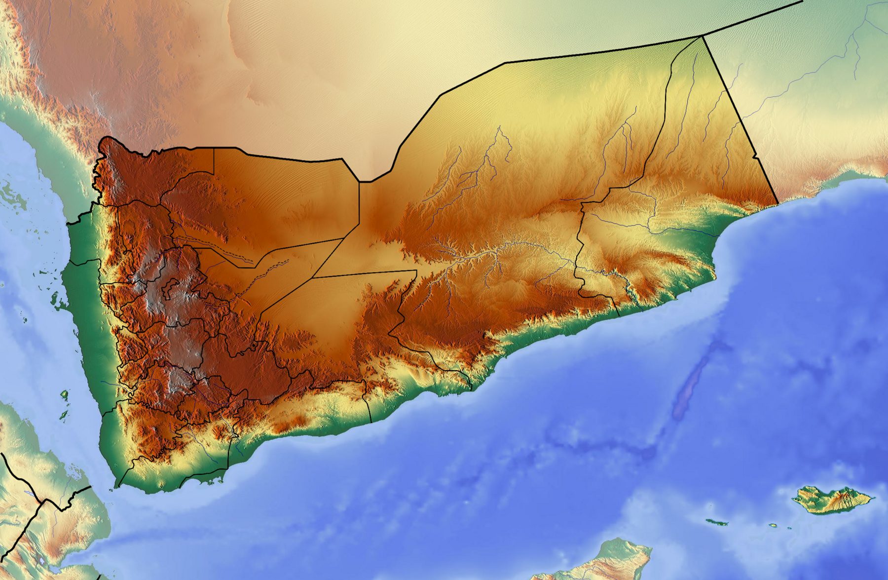 Topographic locator map of Yemen